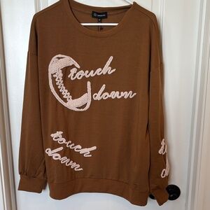 Kiss Brown football Sweatshirt with Embroidered Text